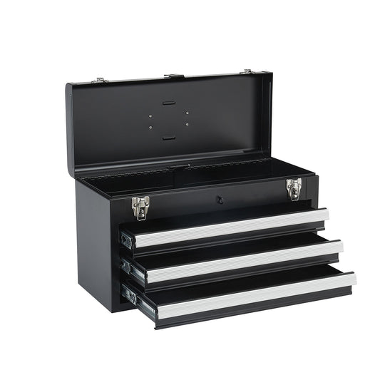 Tool Box 20.5-inch Portable Metal Tool Box with 3 Drawers Tool Organizer Black