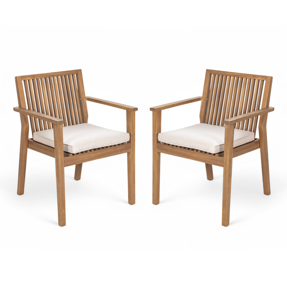 Patio Dining Chair Set of 2 - Sturdy Acacia Wood, Comfortable Waterproof Seating, 400 lbs Capacity, Brown Color Frame