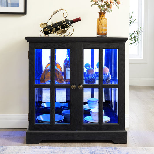 LED Curio Display Cabinet, Antique Display Cabinet with Adjustable Shelves – Black
