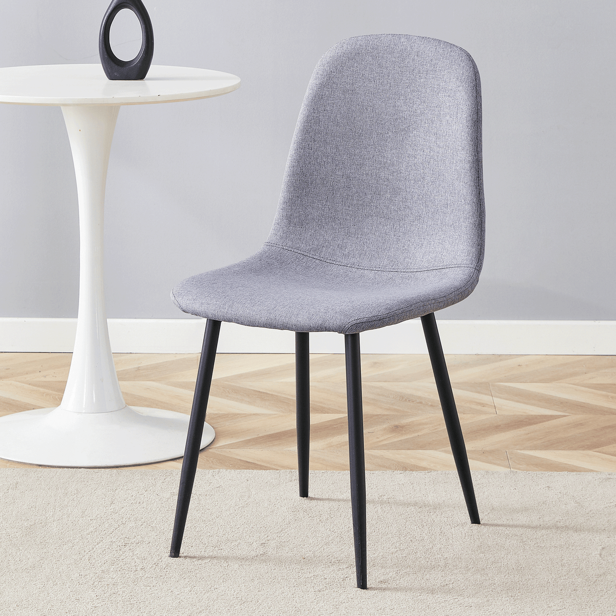 Luxury Simple Chair - Set of 4 Light Gray Linen-Cotton Material High Resilience Dining Chair with Metal Black Leg.Integral metal leg architecture,Suitable for various interior decoration styles.