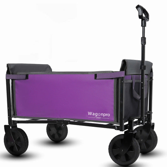 All-in-One Convertible Folding 4-Wheel Trolley with Bench Seat and Dog Leash - Heavy Duty Foldable Utility Trolley for Camping, Beach, Shopping - Versatile Seating and Storage Space, purple/gray