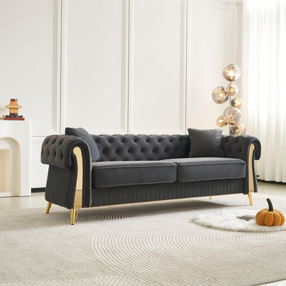 Chesterfield Modern Tufted Velvet Living Room Sofa, 84.25''W Couch,Dark Grey