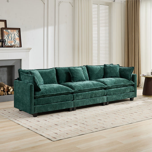Cloud Sofa 3 Seats (Ottoman is not included), Modern Sectional Couch, for Living Room Bedroom and Apartment, Comfy Double Layer Upholstered Seat Cushion, Breathable Chenille Fabric,Green,SW5013GN