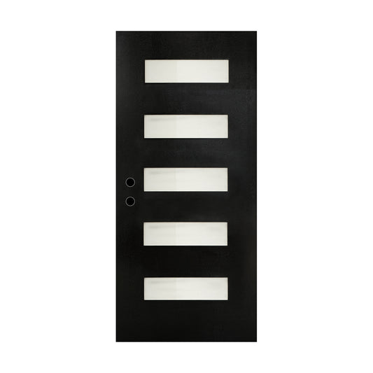 New Batch 36 x 80'' 5-Lite Fiberglass Entry Door Slab, Frosted Glass, Black Finish Knock-Down Fiberglass Door - Contemporary Style for Home's Front Entrance Door Slab, Right Hand Inswing