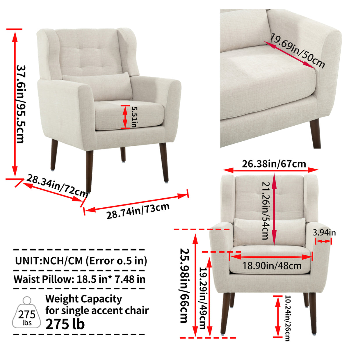 Modern Accent Chair Upholstered Foam Filled Living Room Chairs Comfy Reading Chair Mid Century Modern Chair with Chenille Fabric Lounge Arm Chairs Armchair for Living Room Bedroom (Beige)
