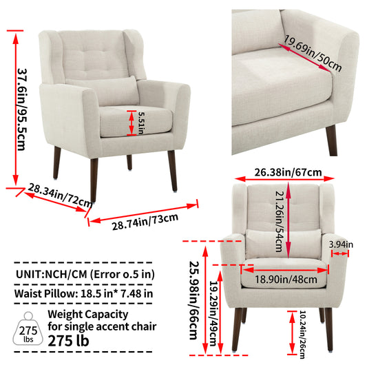 Modern Accent Chair Upholstered Foam Filled Living Room Chairs Comfy Reading Chair Mid Century Modern Chair with Chenille Fabric Lounge Arm Chairs Armchair for Living Room Bedroom (Beige)