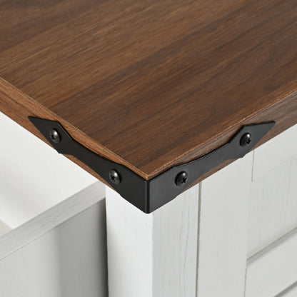 K&K 53.5''Farmhouse Kitchen Island with Power Outlet, Kitchen Storage Island with Drop Leaf, Spice Rack and Drawer