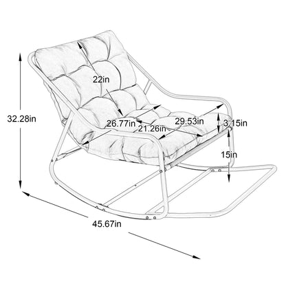 Outdoor Rocking Chair, Comfy Cushion, with Soft Thick Cushion, Reading Room, Black Frame with Grey Cushion