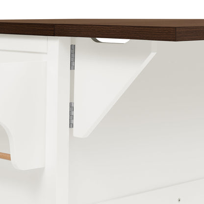 47.2" Kitchen Island with Drop Leaf, Power Outlet, Rolling Kitchen Storage Cart on 4 Wheels with 4 Door Shelves, Cross Barn Doors & Visual Glass Door for Kitchen,White