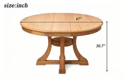 Solid Wood Round Extendable Dining Table 5-pieces Set with  Woven Back Dining Chairs,Natural Oak Finish Dinner Table Set with 4 Upholstered Cushion Seats for Kitchen Dining Room