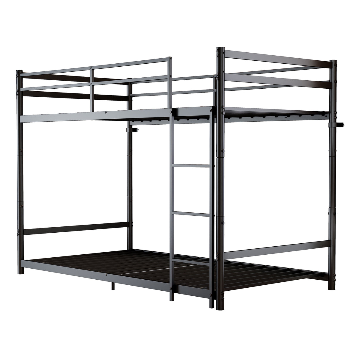 Heavy Duty Metal Twin Over Twin Bunk Bed, Convertible to 2 Separated Twin Beds, Noise-Free Steel Frame with Rubber Anti-Slip Ladder & 11.3" Guardrails, 400/485 LBS Weight Capacity, Black