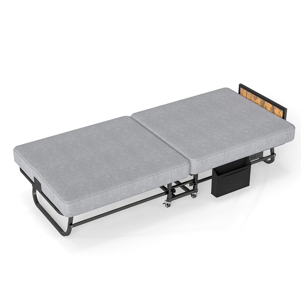 78"×31" Folding Bed with Headboard & USB Charging Station, 3" Memory Foam Rollaway Bed with Storage Pocket, Heavy-Duty Portable Guest Bed on Wheels, Ideal for Guests, Office Naps & Camping