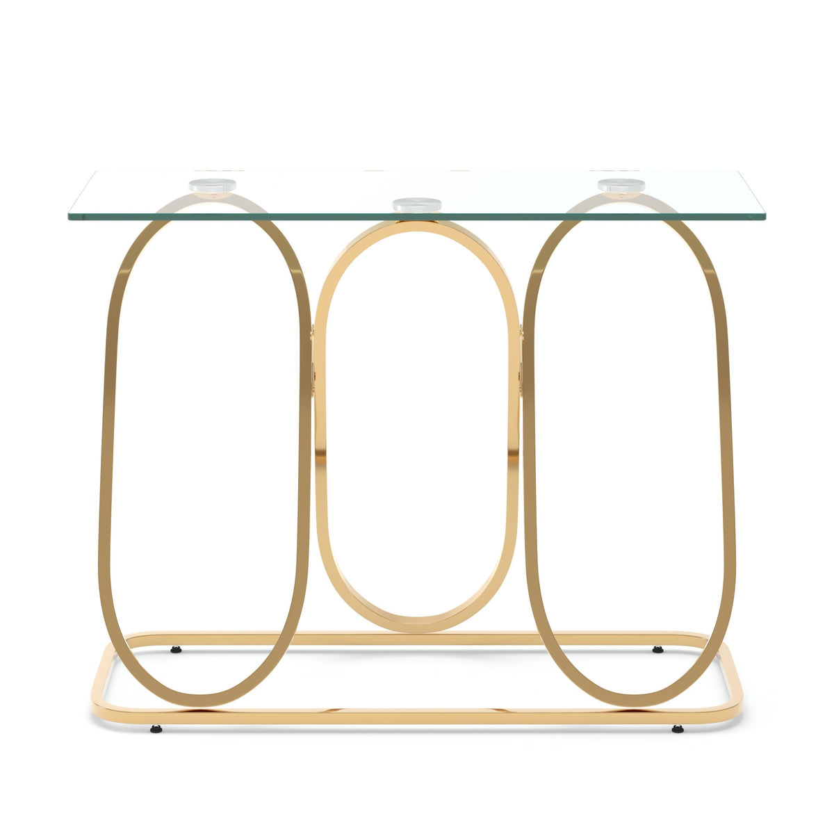 43.3' Modern Tempered Glass Console Table with Ring-Shaped Frames, Metal Frame and Clear Tempered Glass,Suitable for Living Room,Hallway,Corridor and Bedroom - Gold