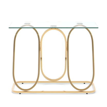 43.3' Modern Tempered Glass Console Table with Ring-Shaped Frames, Metal Frame and Clear Tempered Glass,Suitable for Living Room,Hallway,Corridor and Bedroom - Gold