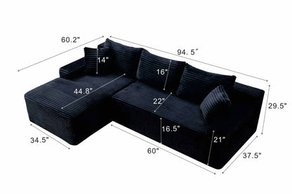 94.5" Cloud Modular Sectional Sofa Couch with L-Shape Chaise, Modern Minimalist Upholstered Couches, Deep Seat Corner Couch – Model W5515P479893
