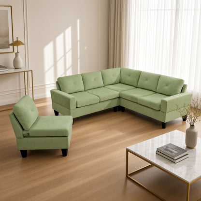 95.5 x 75 Inches Width Apple Green Modular L-Shaped Sectional Sofa 6-Seater 4-Piece Massa Flannel  Fabric Couch with Chaise