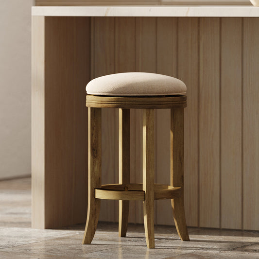 26in. Counter-Height Backless Wood Swivel Barstool with Upholstered Seat, Honeysuckle, 1PC