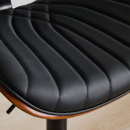 Walnut Bentwood Bar Stools Mid Century Modern Adjustable Counter Height Black Leather Upholstered 360°Swivel Bar Chairs for Kitchen – Model W1143P173514