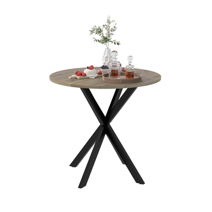 31.5 Inch Round Dining Table, Small Circle Kitchen Table with Metal Black Legs for 2-4 people, Modern Dining Room Table, Brown (only table) – 0.7Inch