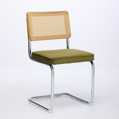 Mid Century Modern Dining Chairs Set of 2, Velvet Accent Chairs with Natural Cane Back & Stainless Chrome Base