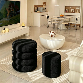 Round Ottoman with Storage Boucle Ottoman (Black)   Storage Removable Lid for Living Room Modern Vanity Sorage Stool Foot Rest Bedroom Set of 2