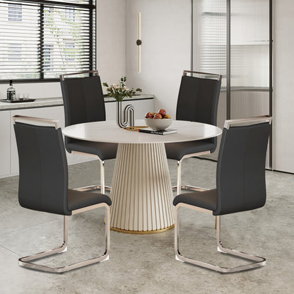 Modern Dining Chairs,PU Faux Leather High Back Upholstered Side Chair with C-shaped Tube Chrome Metal Legs for Dining Room Kitchen Vanity Patio Club Guest Office Chair (Set of 4)(Black+PU Leather)1162