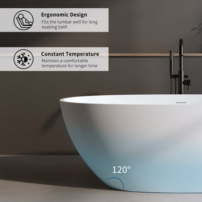70.8″Solid Surface Matte Tub, Solid Surface Soaking Tub, Stone Resin Freestanding Bathtub, Thick Edge Stand Alone Tubs with Overflow