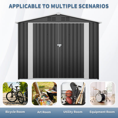 8ft x 4ft Outdoor Metal Storage Shed with Lockable Latch, Black(7.81*3.64 FT)