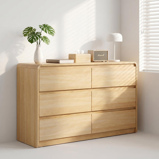 6 Dresser for Bedroom, Modern 6 Drawer Dresser with Spacious Countertop, Wood Storage Cabinet with Concealed Handles & Rounded Corner Design, Wood Dressers for Bedroom,Living Room, Wood