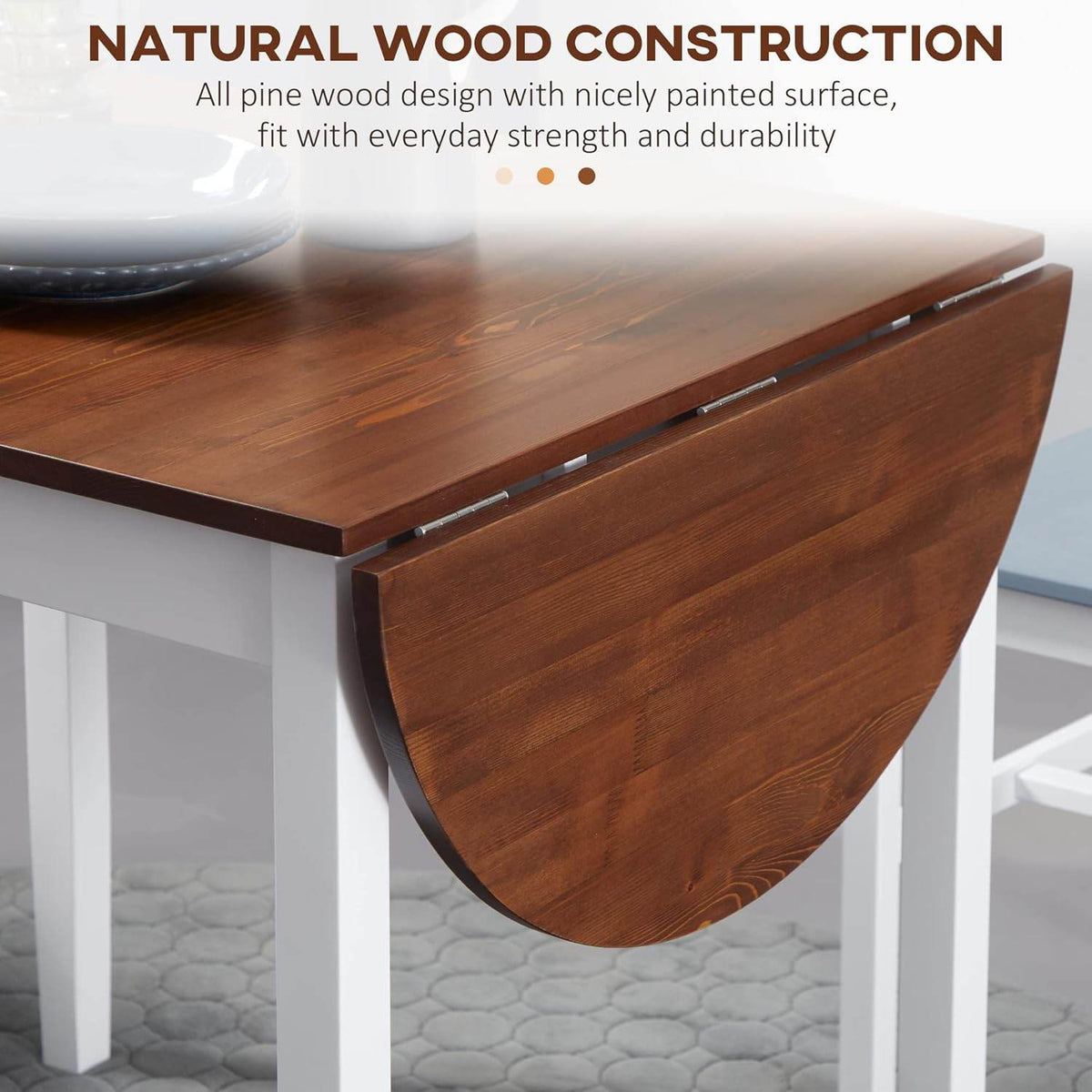 DFW Solid Wood Folding Dining Table, Drop Leaf Kichen Dining Room Desk for Small Spaces, Small Kitchen, Expandable Folding Round Table for Home, Apartment,Office, Brown