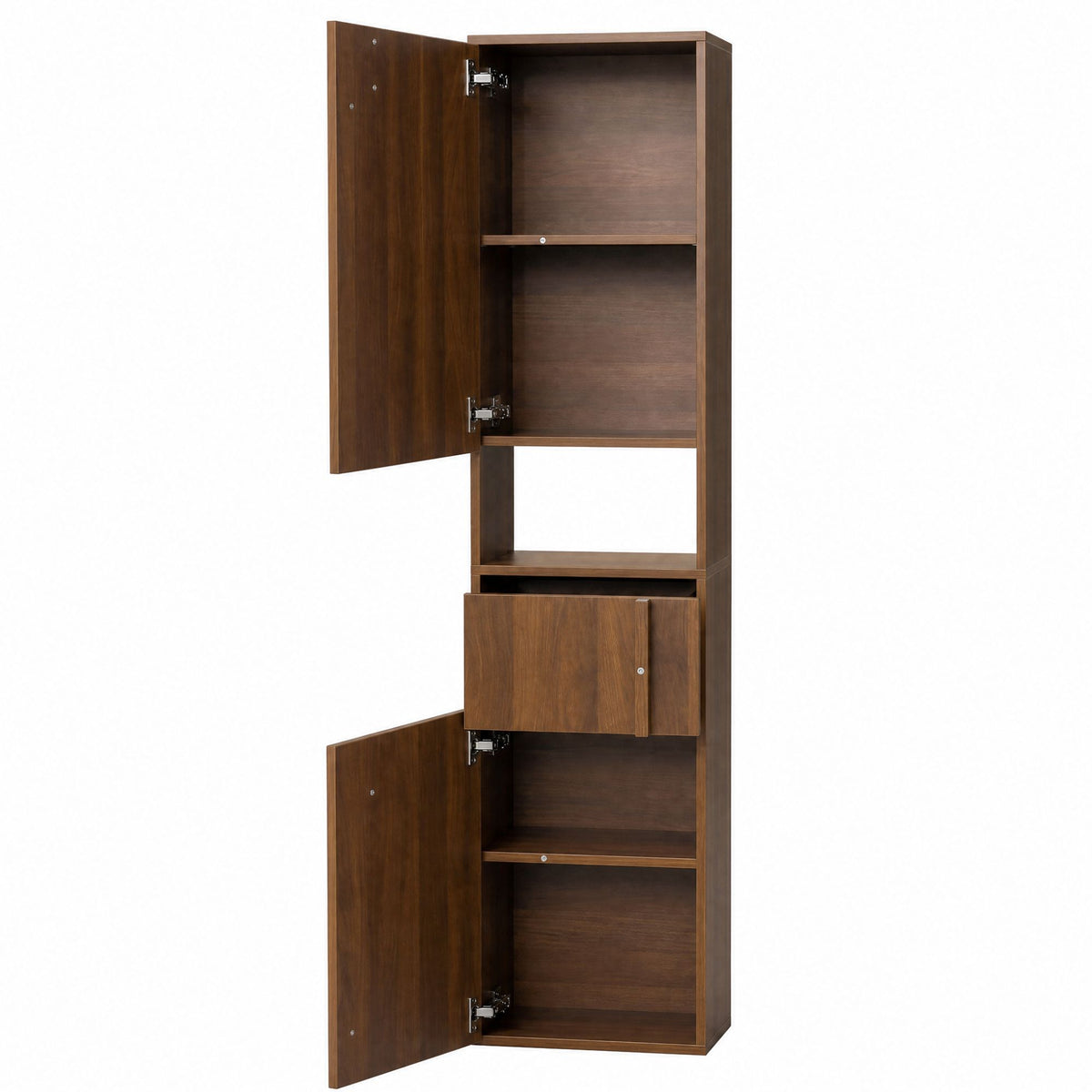Tall Narrow Storage Cabinet, Wooden Freestanding Bookshelf with Doors & drawer, Slim Display Bookcase for Living Room, Bedroom, Home Office