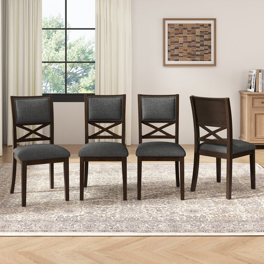 Upholstered Dining Chairs Set of 4, Farmhouse Style Chairs, 3.27" Thick Padded Foam Seat & Ergonomic High Cross Back, Sturdy Rubberwood Legs for Dining Room, Walnut + Gray Cushion