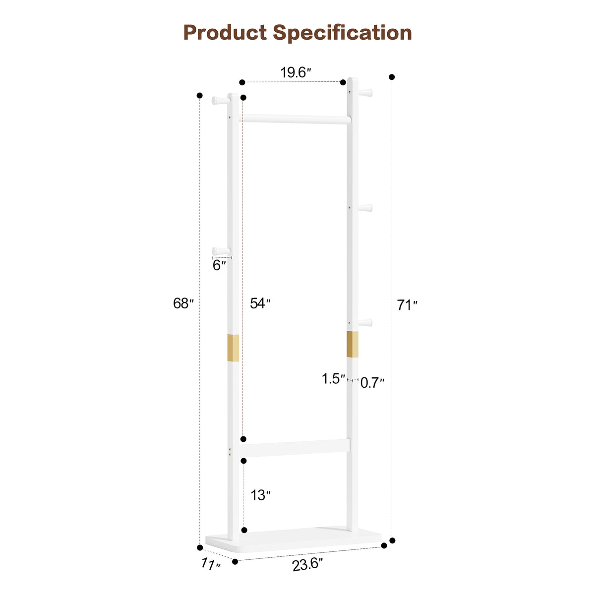 Coat Racks solid wood hanger 23.6* 11*71 in Solid environmental protection easy to assemble beautiful can be placed in the - white
