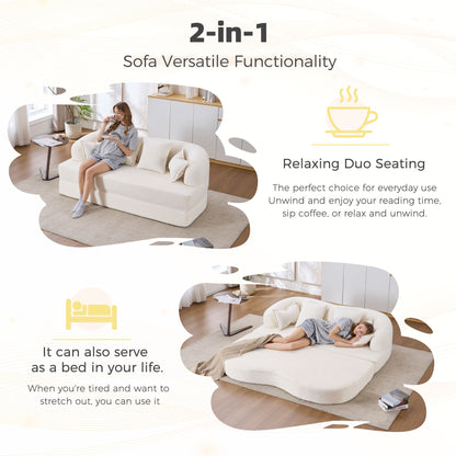 (Old Sku : W2231P392100) 2-in-1 Foldable Sofa Bed,70 Inch Folding Boneless Couch Convertible Compressed Sleeper Sofabed, 4 Pillows for Living Room Apartment, Milk White
