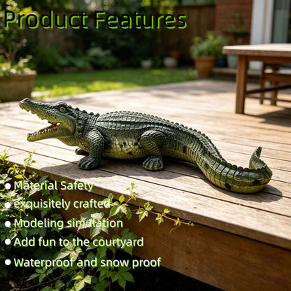 23" Simulated Crocodile Garden Statue, Resin Animal Ornament, Creative Indoor & Outdoor Decor for Garden, Porch, Pond & Backyard