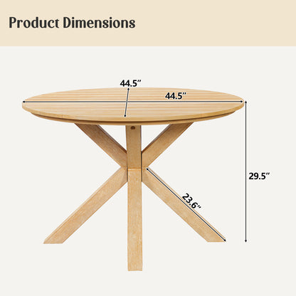 44.5 Inch Round Outdoor Dining Table, Premium Acacia Wood Patio Table with X-Shaped Base, Slatted Wooden  Table for Garden, Backyard, Balcony and Indoor Use, Acacia Wood Finish