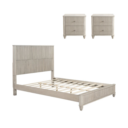 3-Piece Bedroom Set with Queen Size Bed and 2 Nightstands, Beige