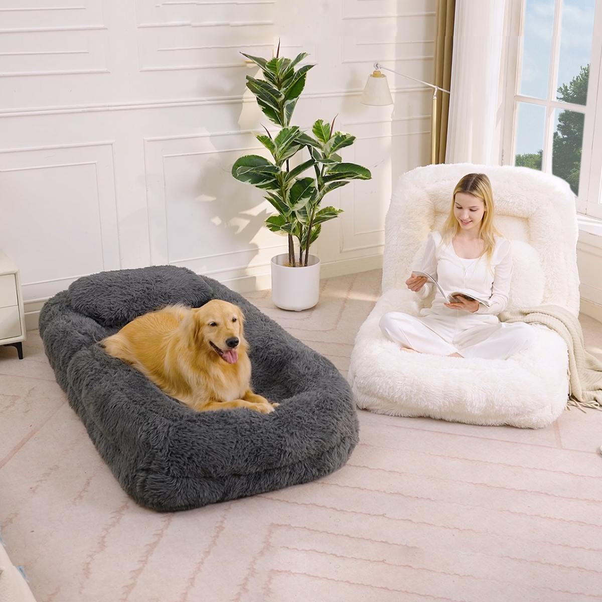 [NEW ARRIVED] [VIDEO PROVIDED] Human Dog Bed,Lazy Sofa,5-Position Adjustable Convertible,Floor Gaming Chair,bedroom, living room,Suitable for gaming, meditation,relaxation,Plush Fabric,Dark Gray