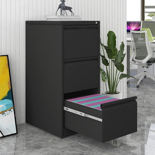 Durable Metal 3 Drawer File Cabinet with Lock for Office Storage, Black, 14.65x17.71x40.50 inches
