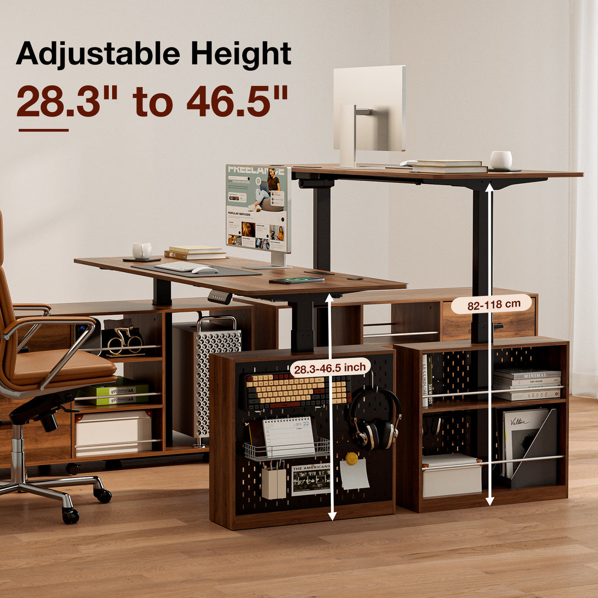63' L-Shaped Electric Standing Desk with Drawers, Power Outlet & Storage, Height Adjustable Corner Desk with Monitor Stand and Cable Management