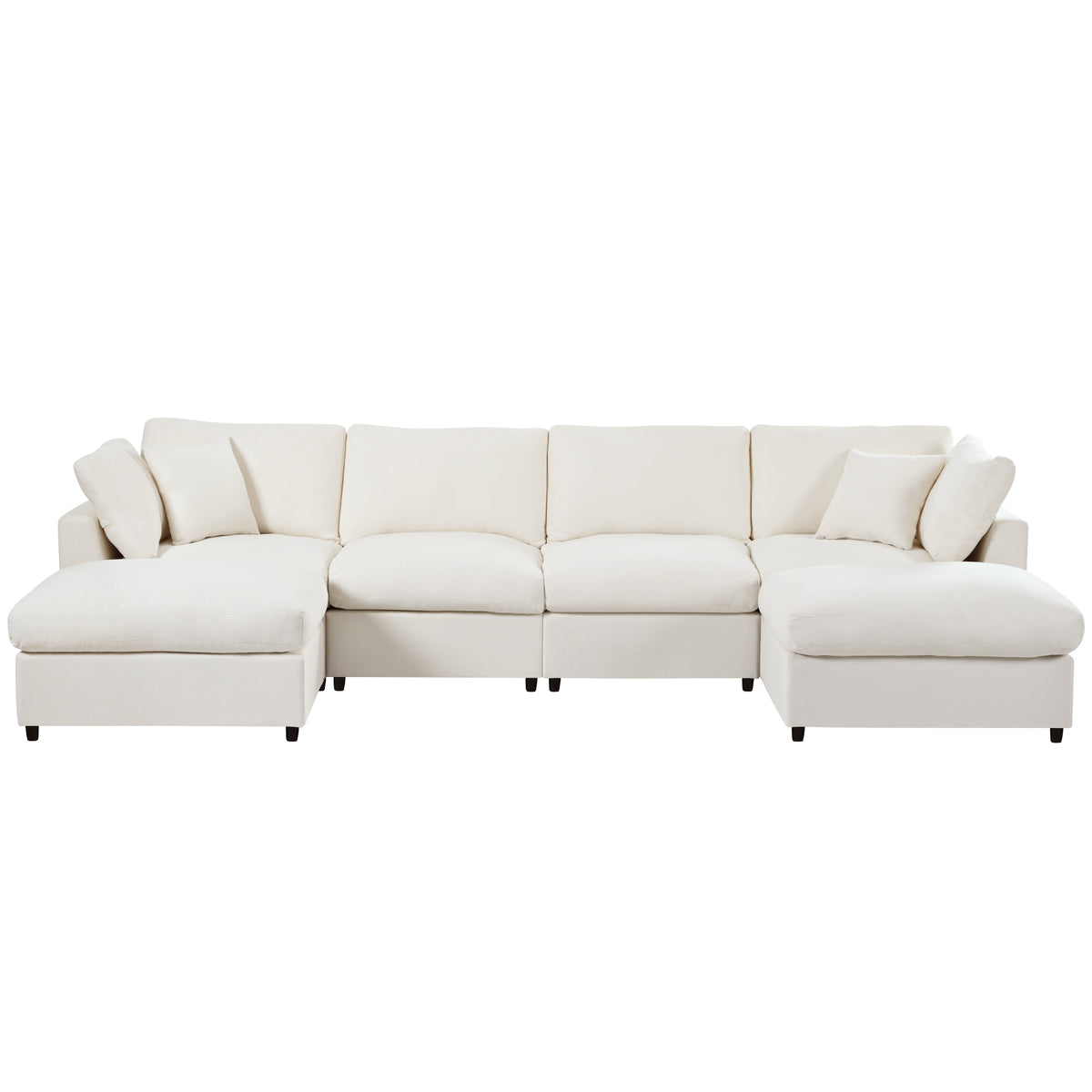 U_STYLE 128" Large U-Shaped Sectional Sofa with 2 Movable Ottomans, Chenille Fabric, Modular Design, Home Theater, Spacious Space
