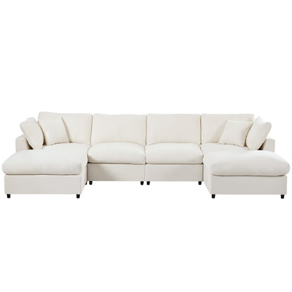 U_STYLE 128" Large U-Shaped Sectional Sofa with 2 Movable Ottomans, Chenille Fabric, Modular Design, Home Theater, Spacious Space