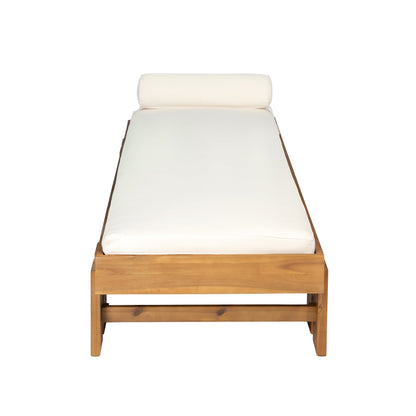 Teak Finish Acacia Wood Daybed with Cream Cushion & Pillow, 600 lbs Weight Capacity, Indoor/Outdoor Use, Washable Cushion Cover, Modern Low-Profile Design for Patio Living Room