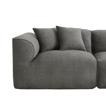 U_Style Luxury living room double-needle cut velvet sofa, 4-seater with pure sponge seat cushions and a detachable footstool