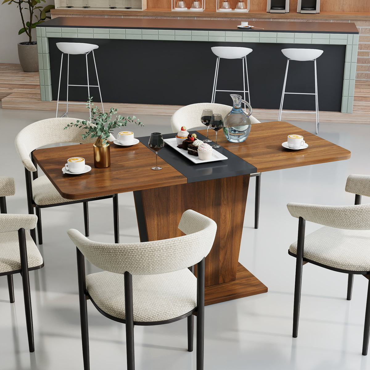 Extendable Dining Table, Modern Expandable Kitchen Table, Rectangular Dinner Table for Small Space Home Restaurant