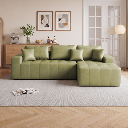 Faux Leather Corner Chaise Compression Sofa Bed, L-Shaped Sectional Couch with High-Density Sponge, No-Assembly Required Convertible Sofa for Living Room, Apartment, Guest Room(Green)