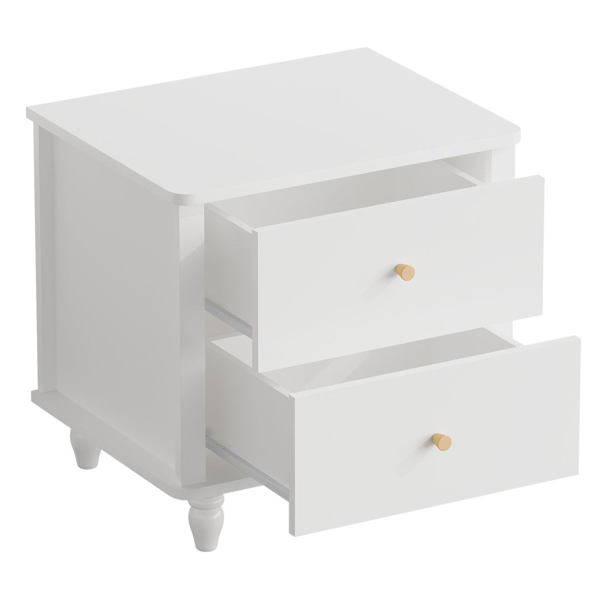 Modern 2-Drawer Nightstand, MDF Wooden Bedside Table with Round Knobs, Small Bedside Cabinet End Table for Bedroom, Living Room, Kids Room, White
