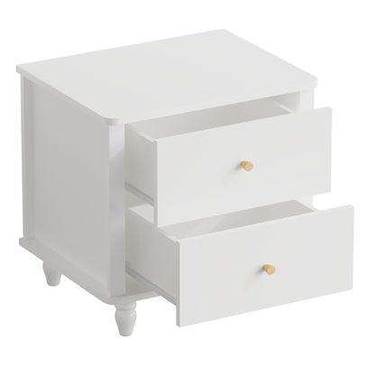 Modern 2-Drawer Nightstand, MDF Wooden Bedside Table with Round Knobs, Small Bedside Cabinet End Table for Bedroom, Living Room, Kids Room, White