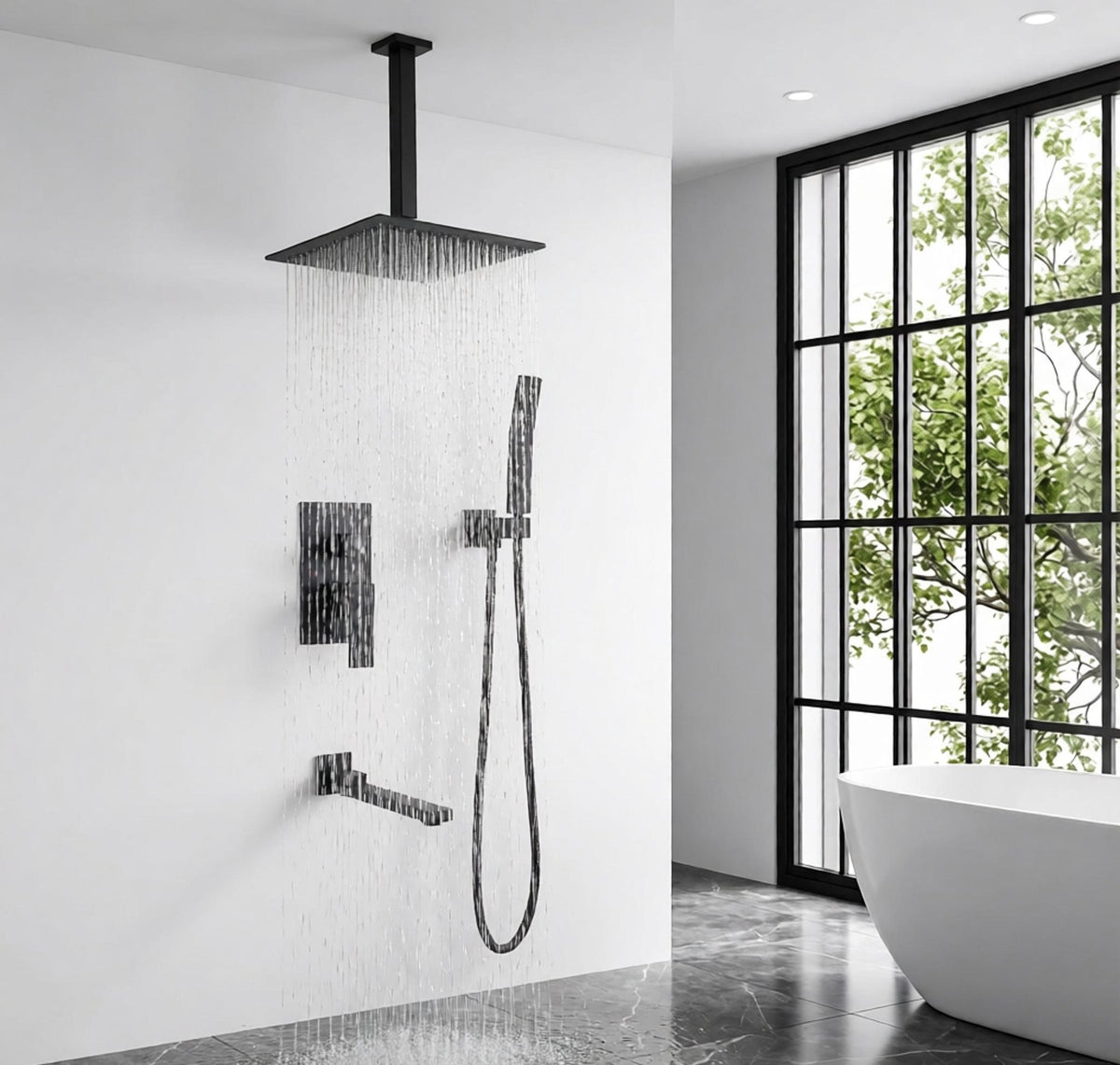 Shower System with Tub Spout,10 inch  Shower Head Shower Set for Bathroom Matte Black
