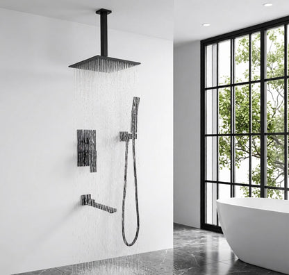 Shower System with Tub Spout,10 inch  Shower Head Shower Set for Bathroom Matte Black